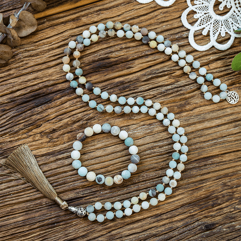 Buddhatrends Matte Amazonite 108 Mala Beads Set ready