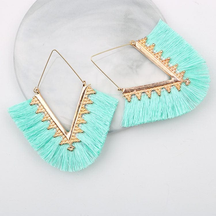 Buddhatrends Mint Green Bohemia Long Pendant Tassel Earrings