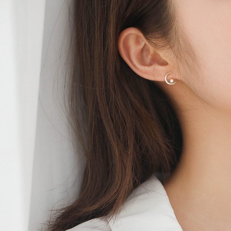 Buddhatrends Moon & Sun 925 Sterling Silver Stud Earrings