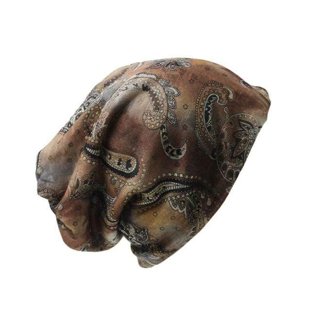Buddhatrends Multi-Brown Tie-Dye & Paisley Beanie Hat