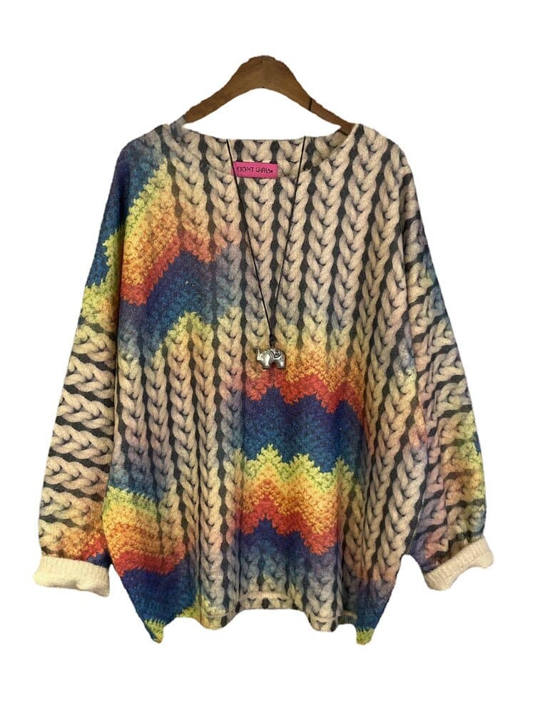 Buddhatrends Multi-Colors / OneSize Harajuku Knitwear Printed Sweater
