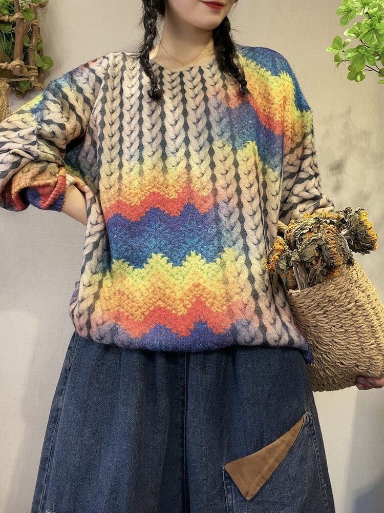 Buddhatrends Multi-Colors / OneSize Harajuku Knitwear Printed Sweater