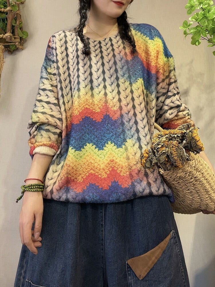 Buddhatrends Multi-Colors / OneSize Harajuku Knitwear Printed Sweater