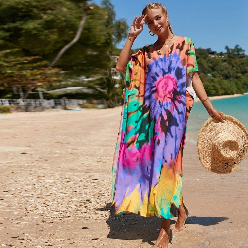 Buddhatrends Multi / Plus Size Tie Dye Rayon Beach Dress