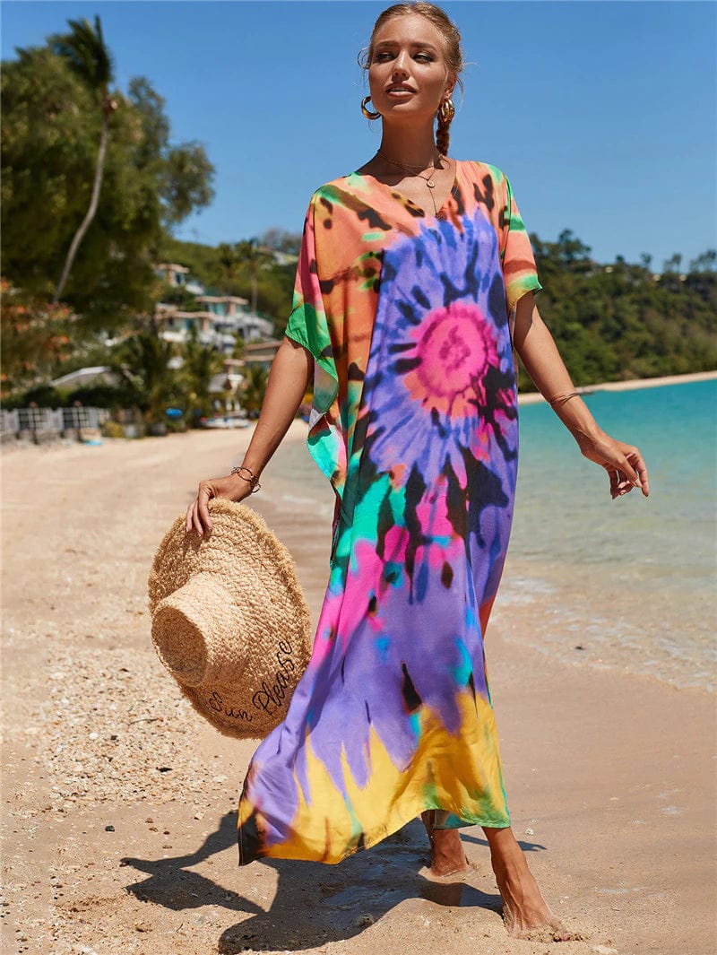Buddhatrends Multi / Plus Size Woodstock Tie Dye Beach Dress