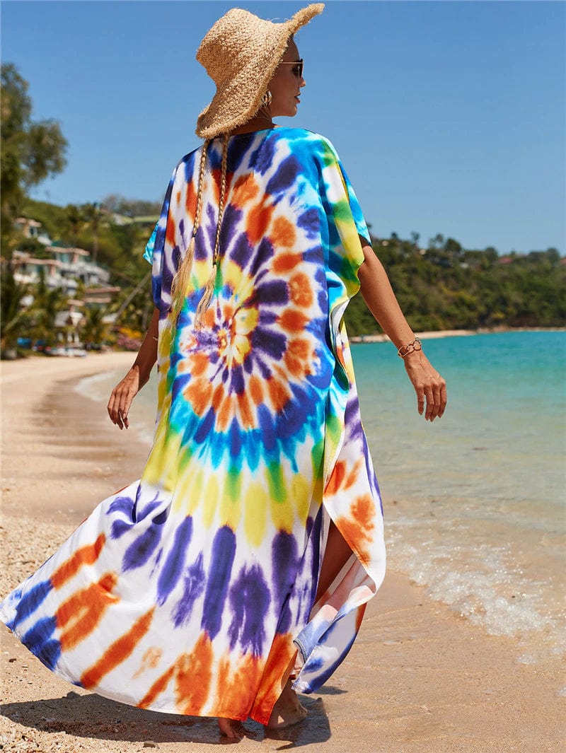 Buddhatrends Multicolor / One Size Rainbow Tie-dye Print Dress