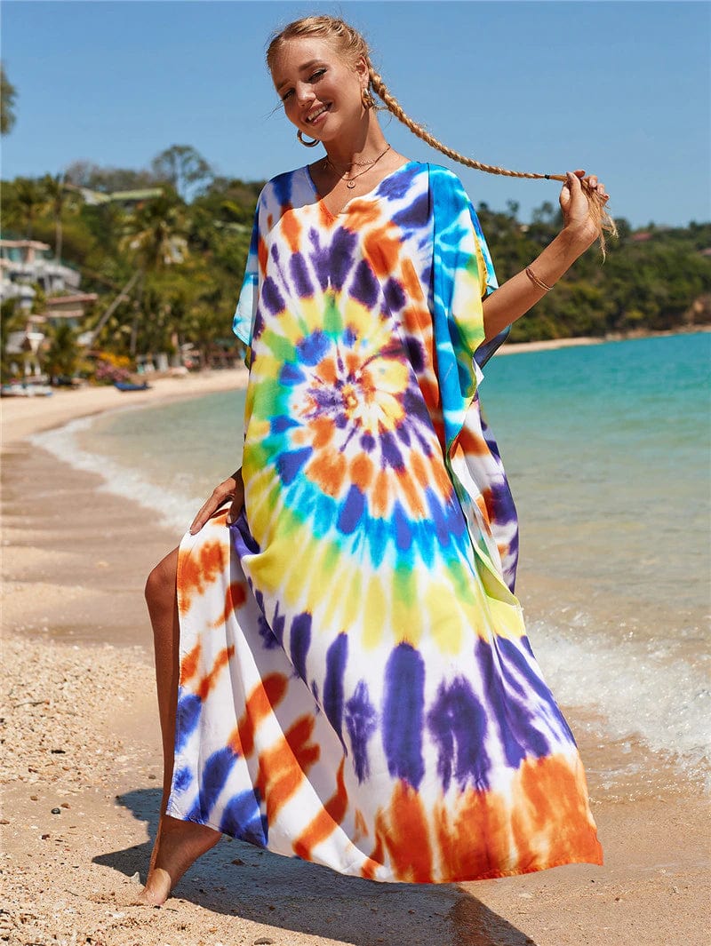 Buddhatrends Multicolor / One Size Rainbow Tie-dye Print Dress