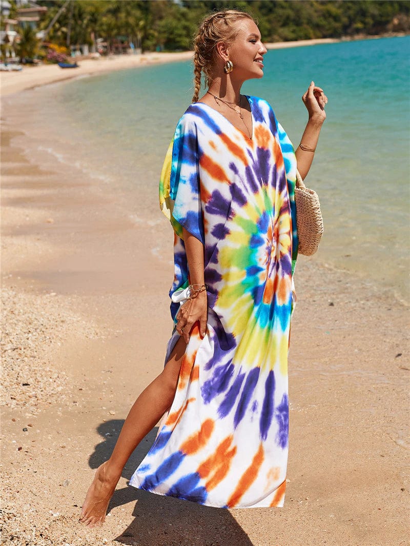 Buddhatrends Multicolor / One Size Rainbow Tie-dye Print Dress