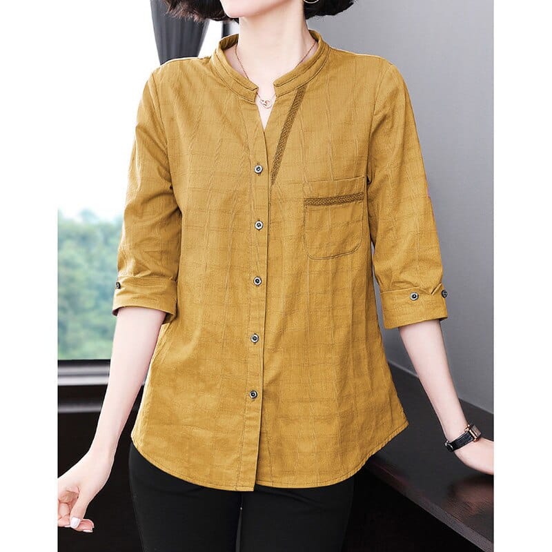 Buddhatrends Narda Cotton Linen 3/4 Sleeve Top