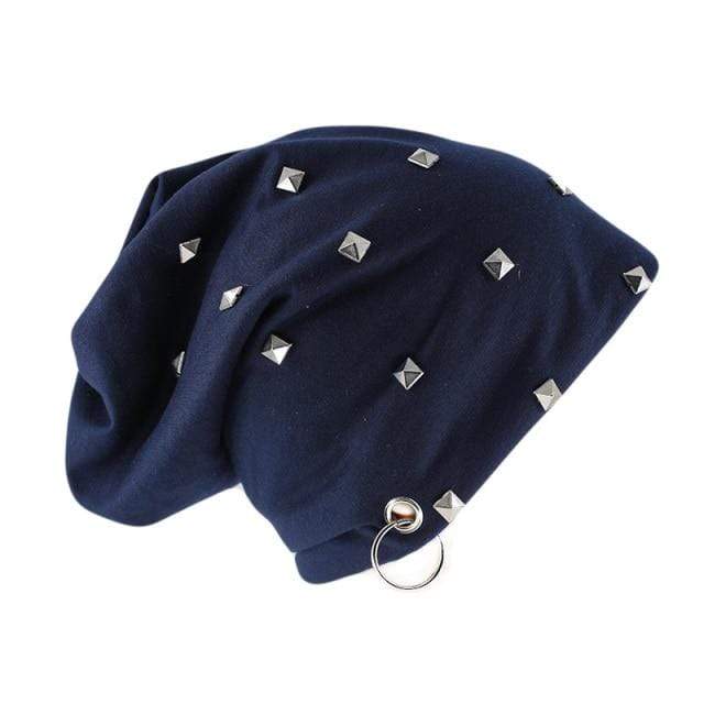 Buddhatrends Navy Blue Lyra Studded Beanie Hats