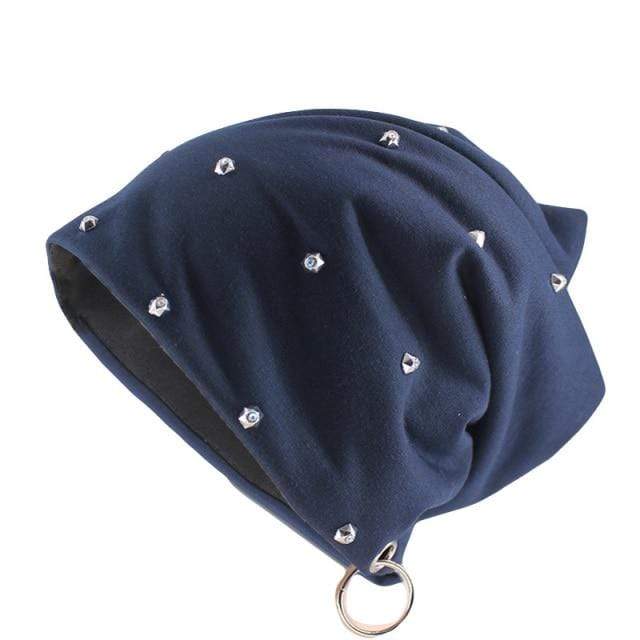 Buddhatrends Navy Blue Oculus Studded Beanie Hat