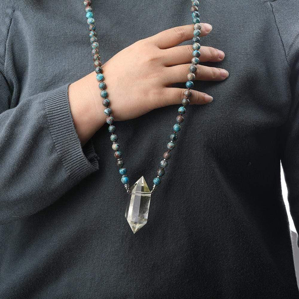 Buddhatrends Necklace Double Terminated Yellow Smoky Quartz & Jasper Necklace