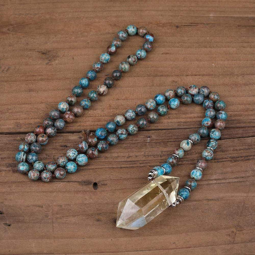 Buddhatrends Necklace Double Terminated Yellow Smoky Quartz & Jasper Necklace