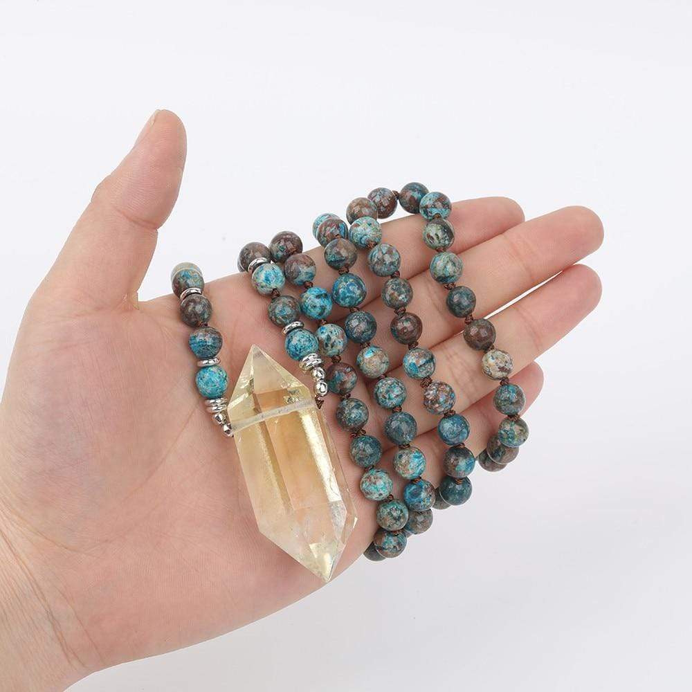 Buddhatrends Necklace Double Terminated Yellow Smoky Quartz & Jasper Necklace