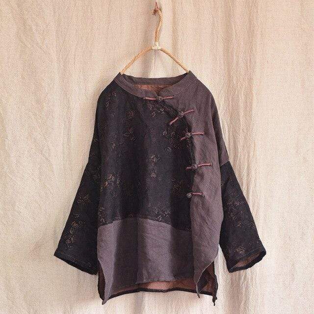 Buddhatrends One Size / Grey Laurel Linen Tops Blouse | Lotus