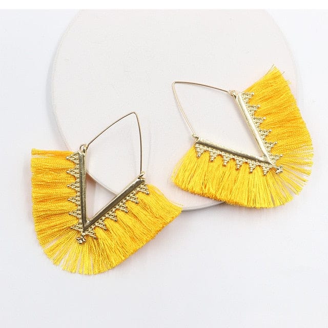 Buddhatrends Orange Bohemia Long Pendant Tassel Earrings