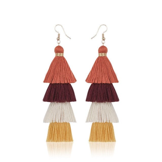 Buddhatrends Orange Multicolor Multilayer Bohemian Tassel Earrings