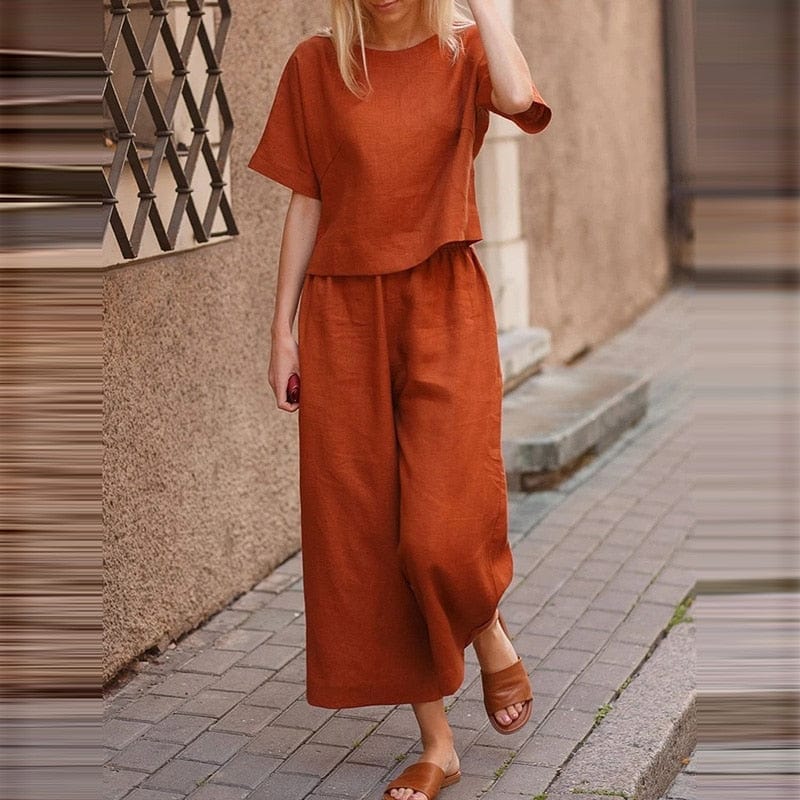Buddhatrends Orange / S Henna Cotton Two Piece Suit | OOTD