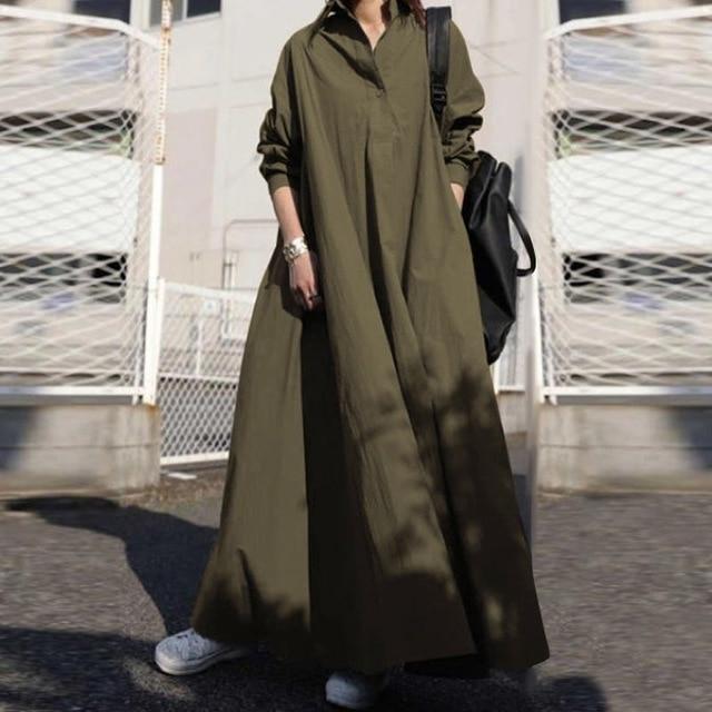 Buddhatrends outerwear Army Green / XXXL Elaine Army Green Shirt Dress