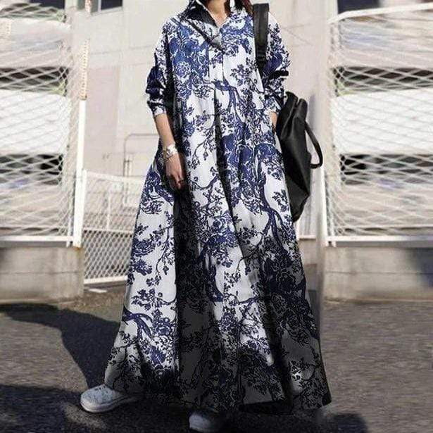 Buddhatrends outerwear White & Blue / S Elaine White & Blue Porcelain Shirt Dress