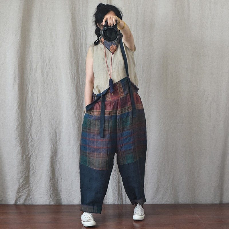 Buddhatrends Overall Brinley Linen Patchwork Jumpsuits