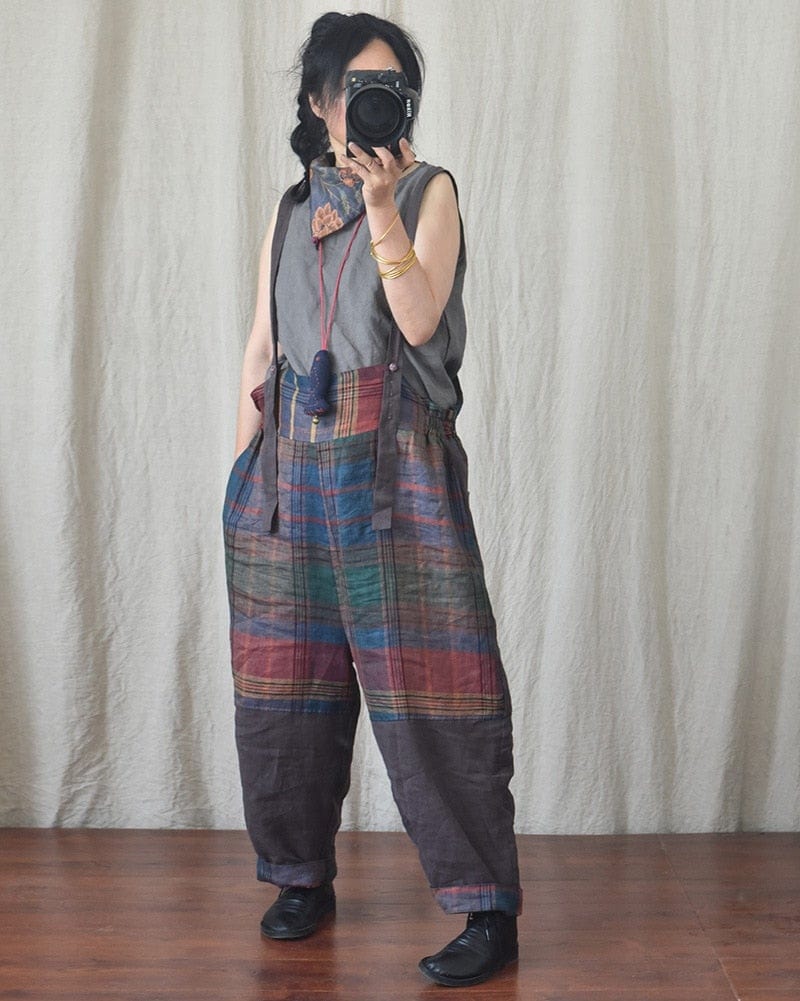 Buddhatrends Overall Brinley Linen Patchwork Jumpsuits