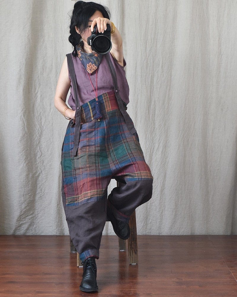 Buddhatrends Overall Brinley Linen Patchwork Jumpsuits