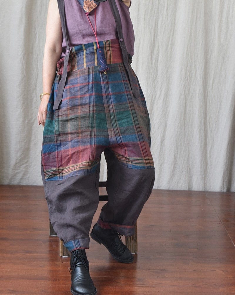 Buddhatrends Overall Brinley Linen Patchwork Jumpsuits