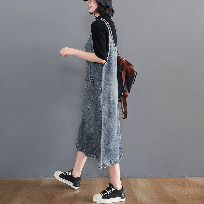 Buddhatrends overall dress Luci Solid Denim Overall Dress