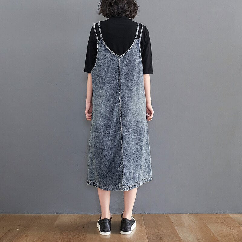 Buddhatrends overall dress Luci Solid Denim Overall Dress