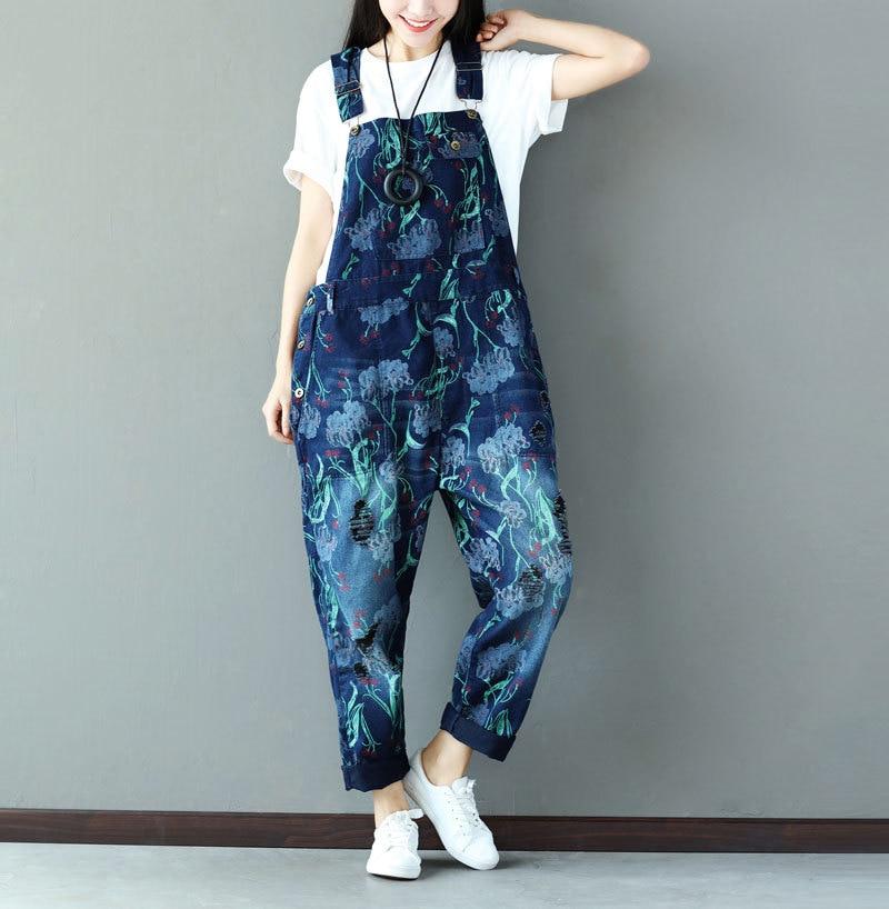 Buddhatrends Overall Printed Loose Denim Rompers