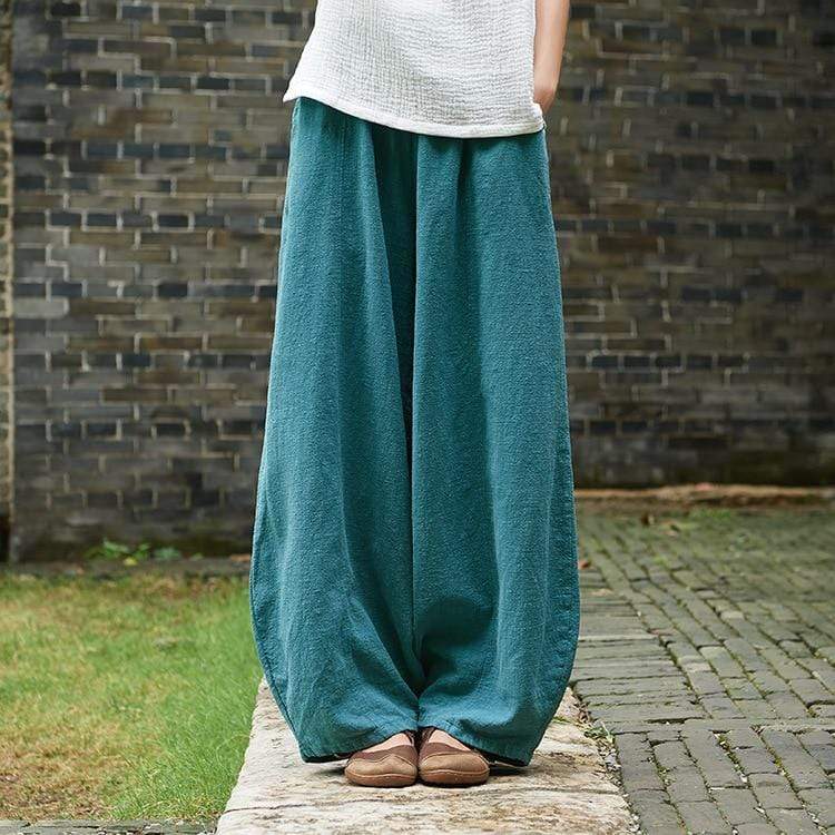 Buddhatrends Pants Lake blue / L Sakura Wide Leg Linen Pants | Zen