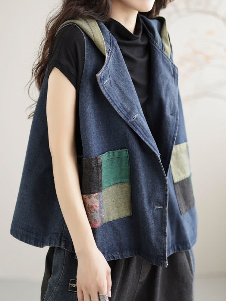 Buddhatrends Patchwork Punk Denim Vest