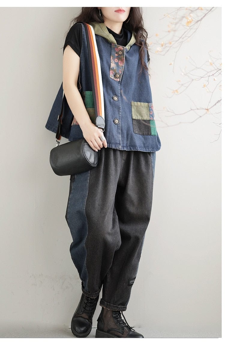 Buddhatrends Patchwork Punk Denim Vest