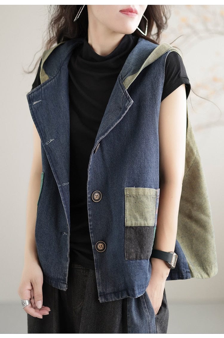 Buddhatrends Patchwork Punk Denim Vest
