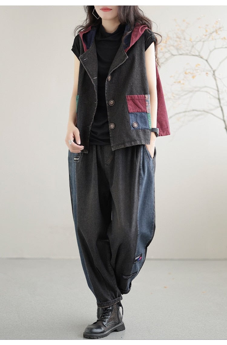Buddhatrends Patchwork Punk Denim Vest
