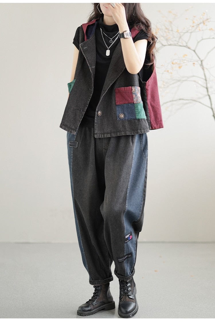 Buddhatrends Patchwork Punk Denim Vest