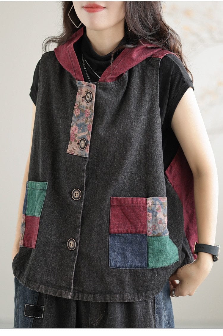 Buddhatrends Patchwork Punk Denim Vest