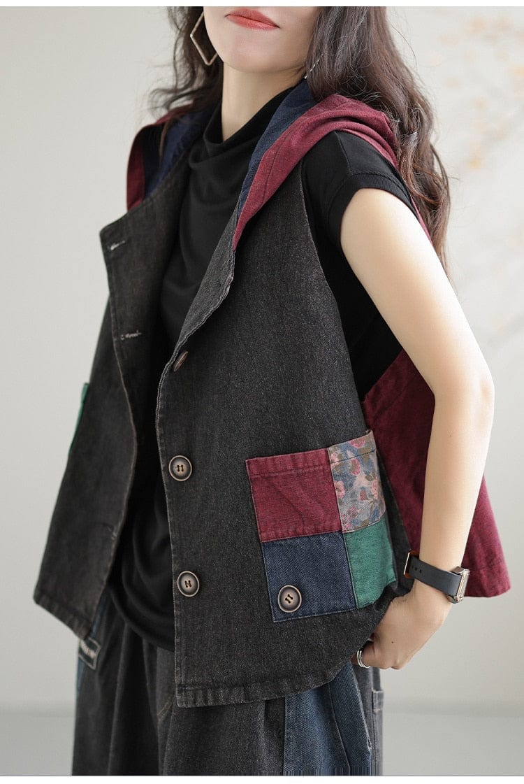 Buddhatrends Patchwork Punk Denim Vest