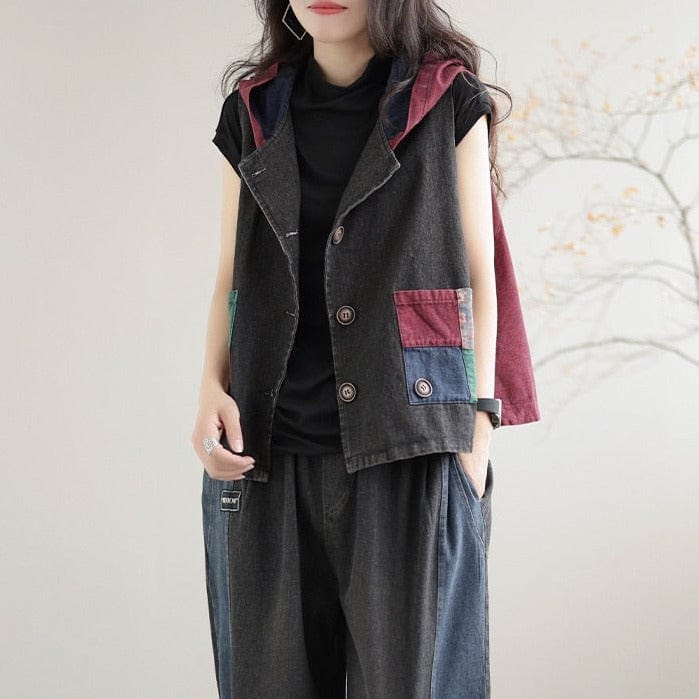 Buddhatrends Patchwork Punk Denim Vest