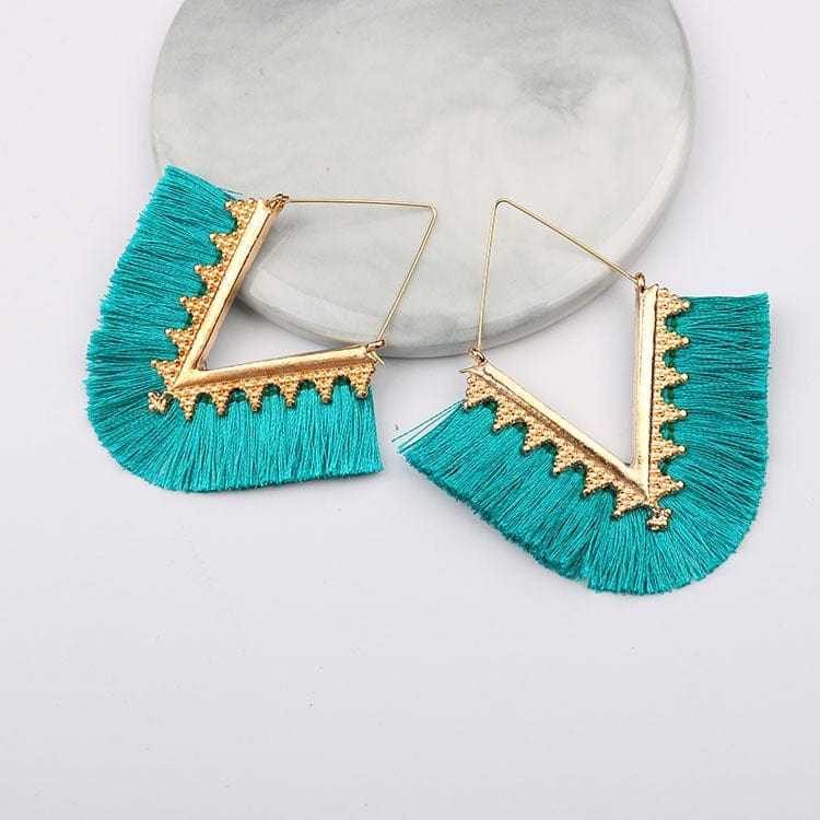 Buddhatrends Peacock blue Bohemia Long Pendant Tassel Earrings