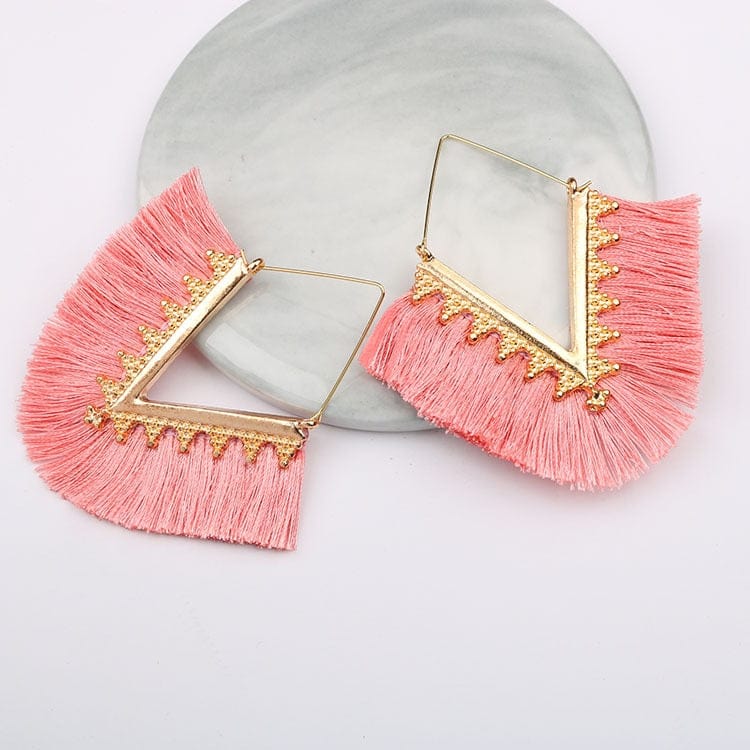 Buddhatrends Pink Bohemia Long Pendant Tassel Earrings