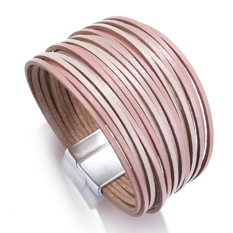 Buddhatrends Pink Boho Multilayer Mint Leather Bracelet