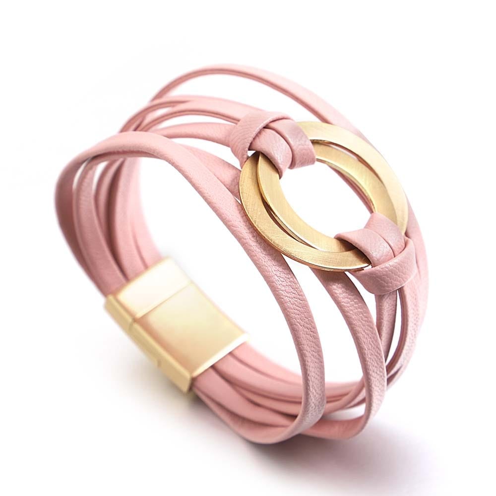 Buddhatrends Pink-Circle Double Circle Charm Magnet Buckle Bracelet