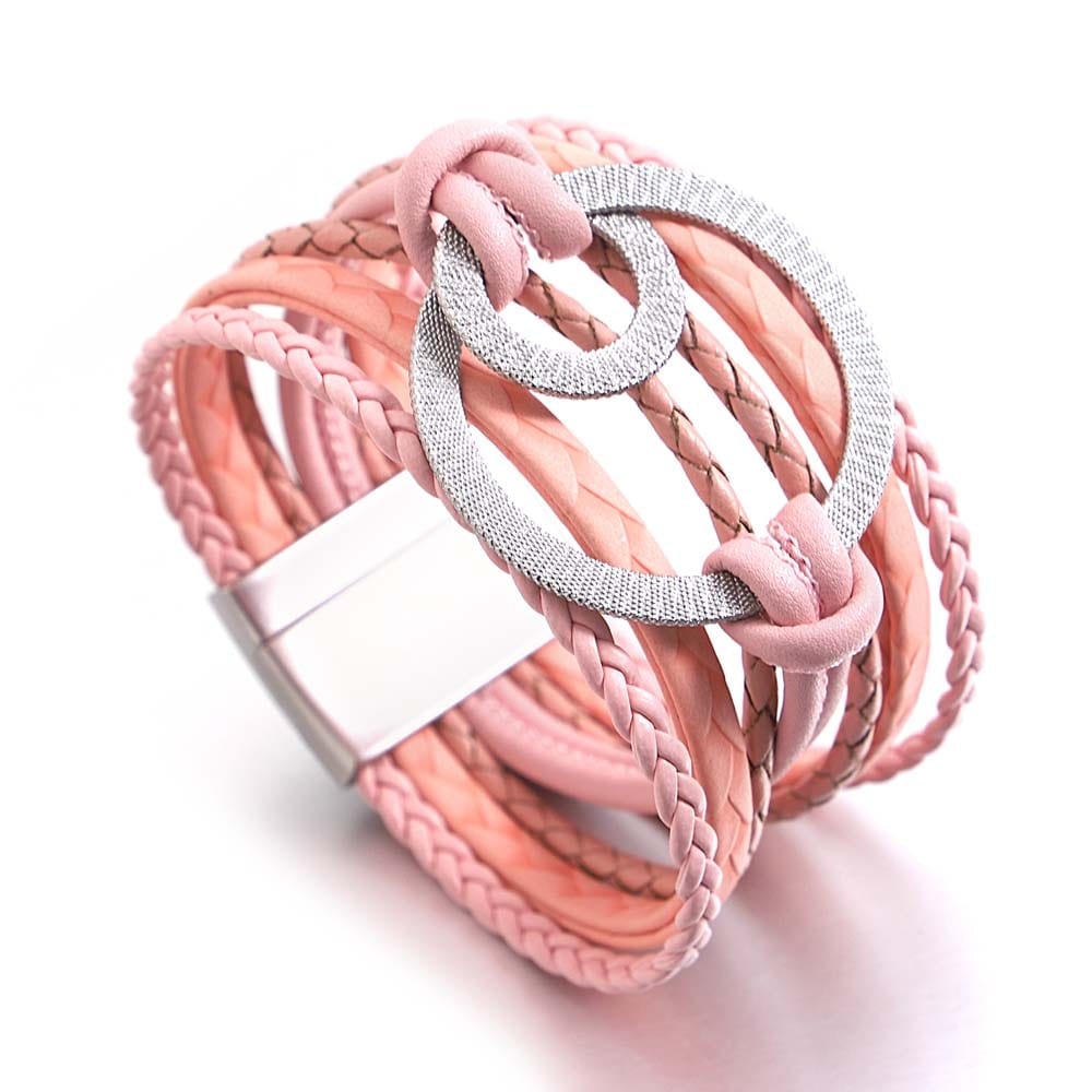 Buddhatrends pink Double Circle Charm Magnet Buckle Bracelet
