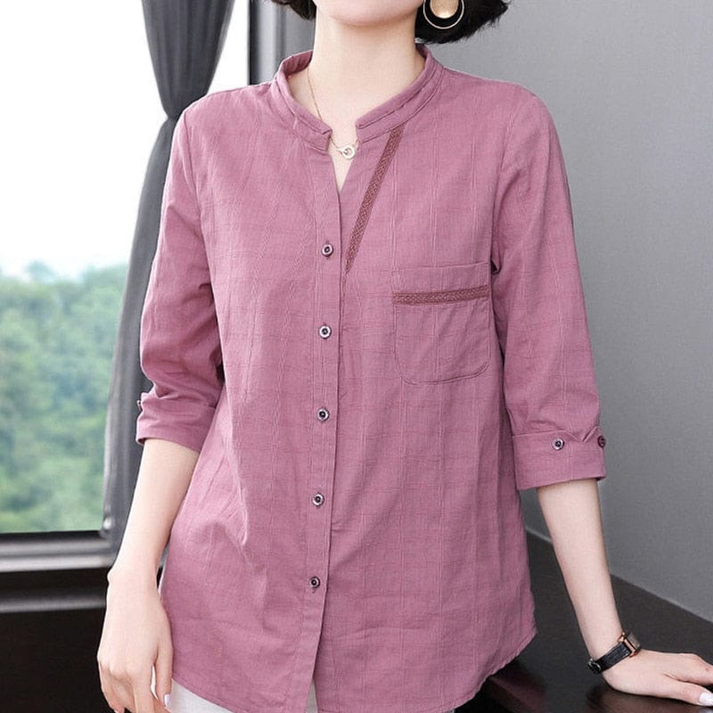 Buddhatrends Pink Purple / M Narda Cotton Linen 3/4 Sleeve Top