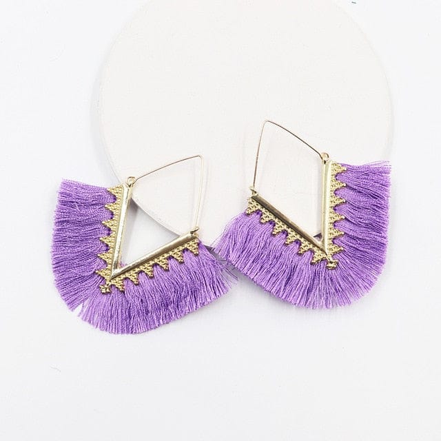 Buddhatrends Purple Bohemia Long Pendant Tassel Earrings