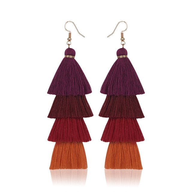 Buddhatrends Purple Multilayer Bohemian Tassel Earrings