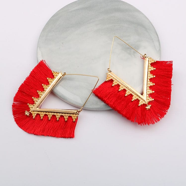 Buddhatrends Red Bohemia Long Pendant Tassel Earrings