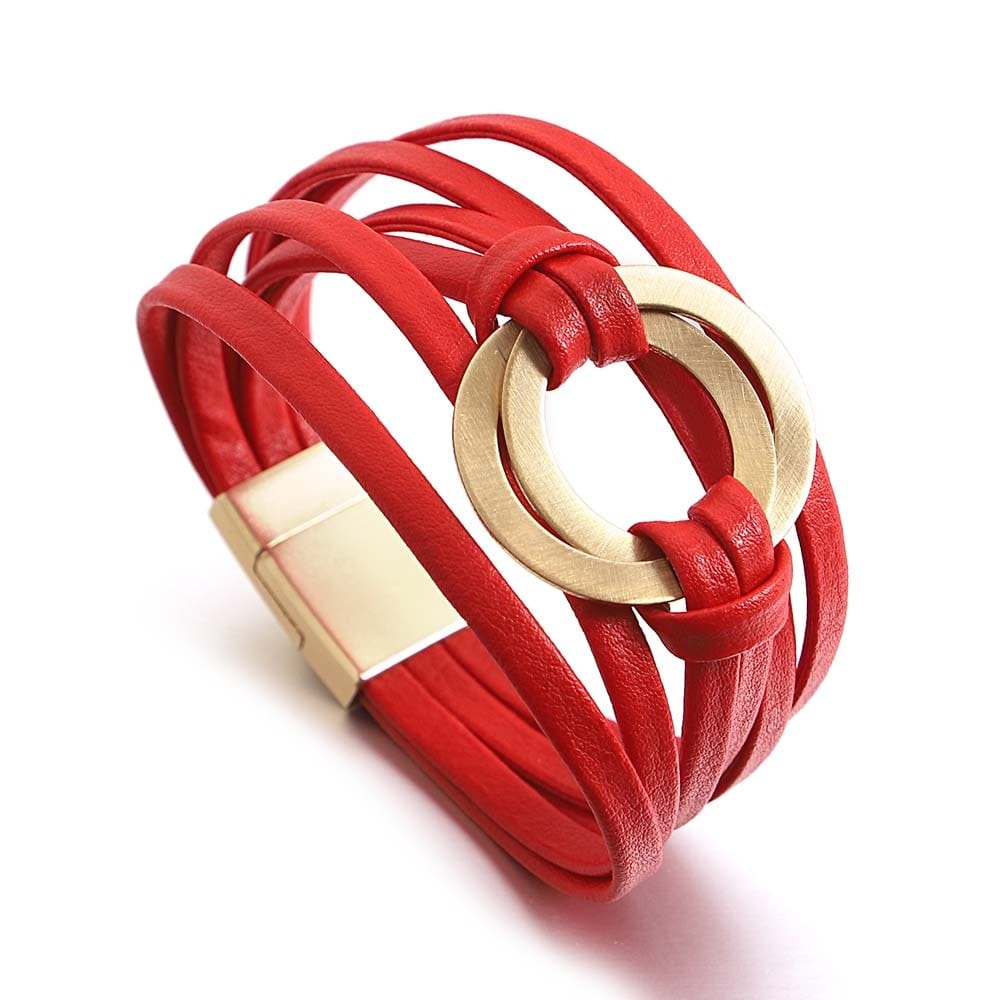 Buddhatrends Red-Circle Double Circle Charm Magnet Buckle Bracelet